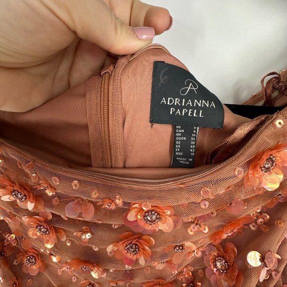 BHLDN Adrianna Papell Floral Beaded Maxi Off Shoulder in Toffee NWT US size 8 - Picture 5 of 9